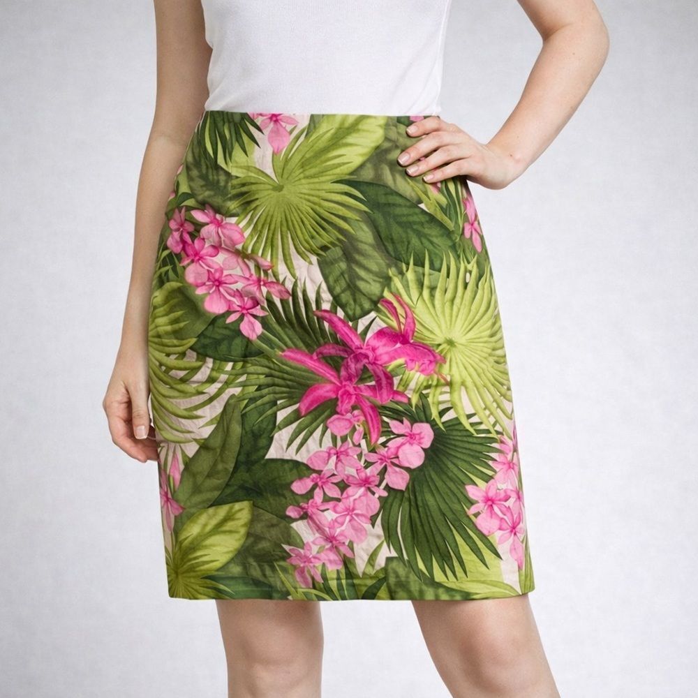 Tommy Bahama 100% Silk Floral Hawaiian Print Skirt